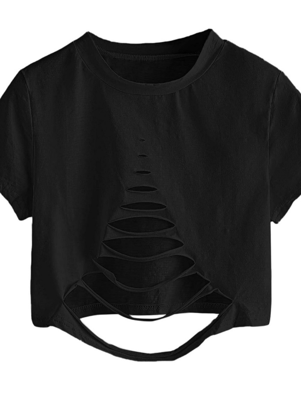 NWT SweatyRocks Black Slashed Crop Tee, Sz S